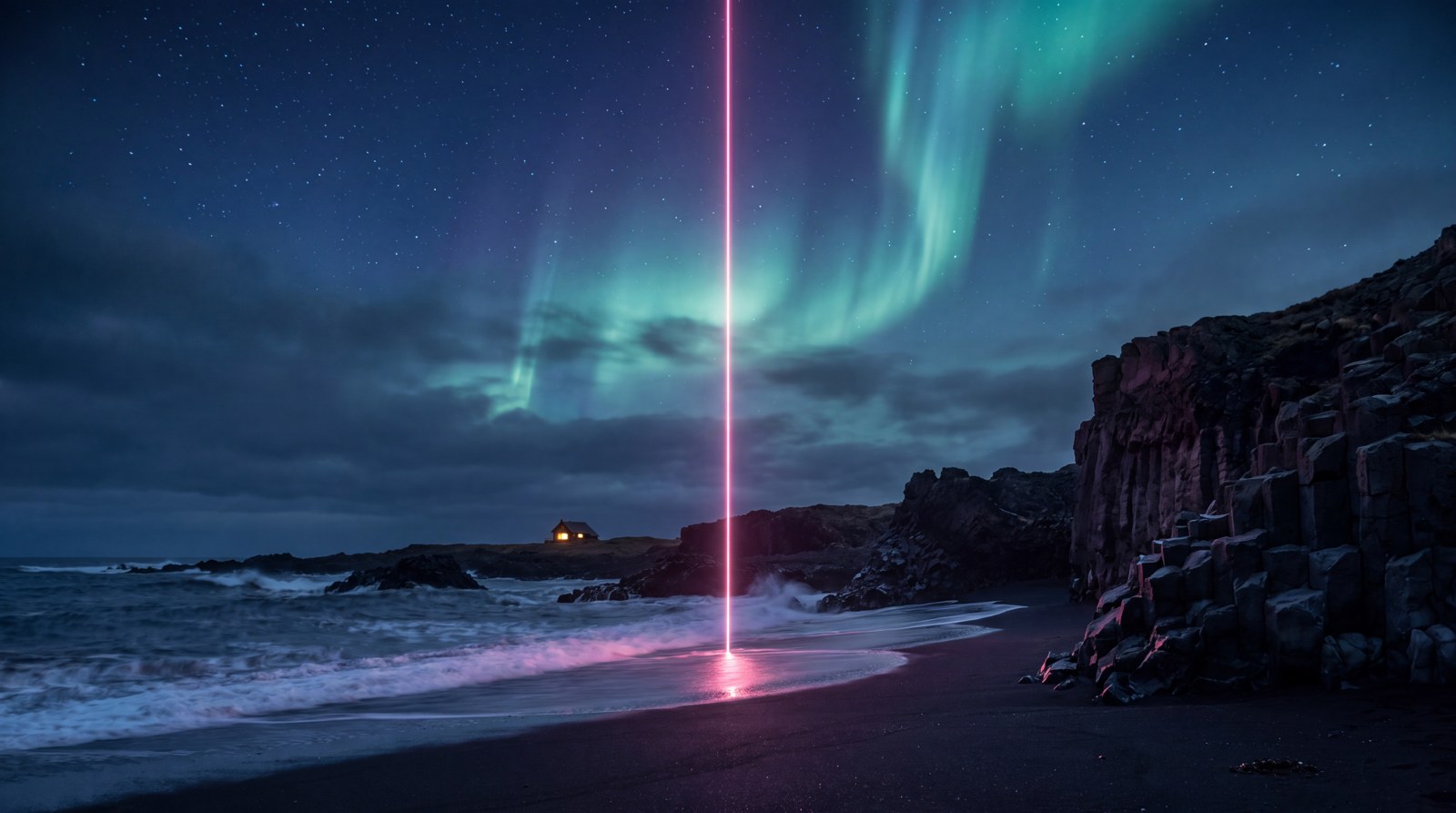 Weite Vulkanlandschaft bei Nacht