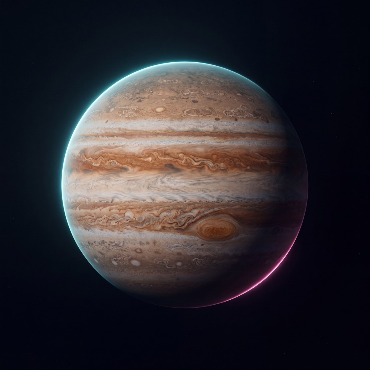 Planet Jupiter mit cyanfarbenem Randlicht