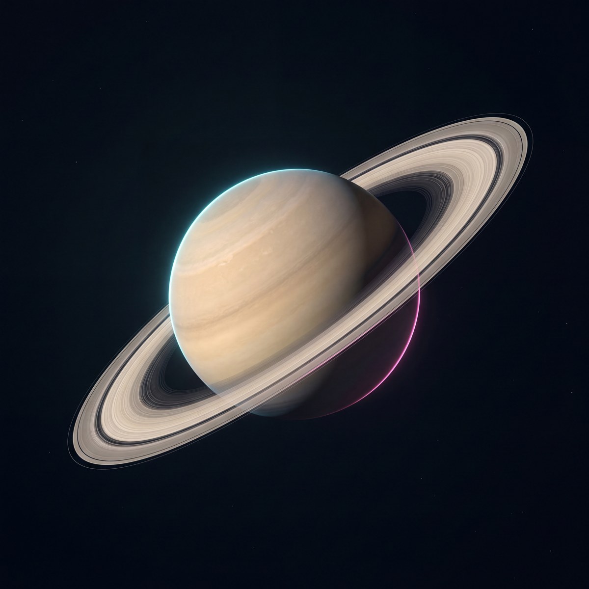 Planet Saturn mit cyanfarbenem Randlicht